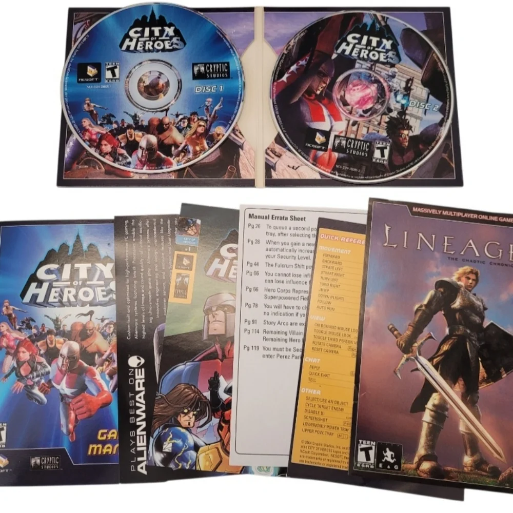 City of Heroes (PC, 2004) 2-Disc Boxset Complete W/Inserts/Map/Game Manual Book/